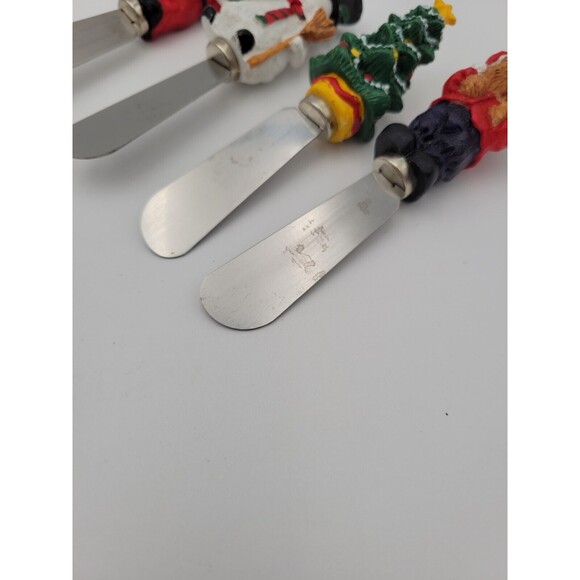 Set Of 4 Christmas Theme Butter Cheese Spreader Knives Santa Snowman Tree Bear - Picture 8 of 13